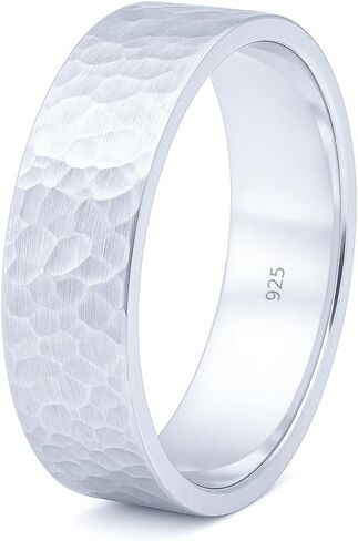925 Sterling Silver Wedding Ring Hammered Flat Pipe Cut Textured Thick & Durable Handmade Unisex Mens & Women Rustic Engagement Promise Band - US Size 4-13 - Custom Engraving in Saudi Arabia