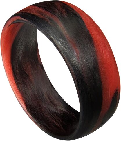Carbon Fiber Red/Orange Marbled Glow Ring, Matte Finish, Glow-in-the-Dark, Durable, Waterproof, Sizes 4-16, Custom Bandwidths, Made in USA in Saudi Arabia