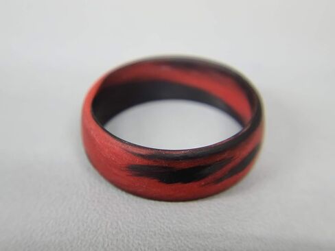 Carbon Fiber Red/Orange Marbled Glow Ring, Matte Finish, Glow-in-the-Dark, Durable, Waterproof, Sizes 4-16, Custom Bandwidths, Made in USA in Saudi Arabia
