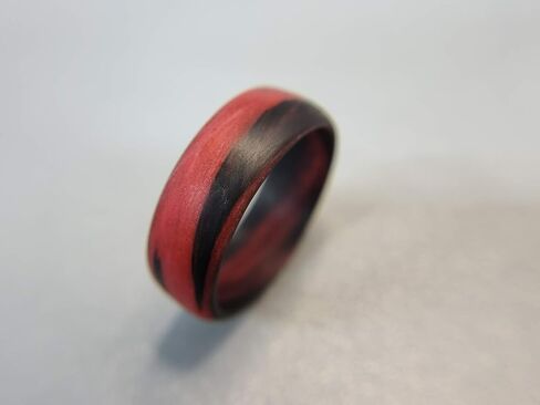 Carbon Fiber Red/Orange Marbled Glow Ring, Matte Finish, Glow-in-the-Dark, Durable, Waterproof, Sizes 4-16, Custom Bandwidths, Made in USA in Saudi Arabia