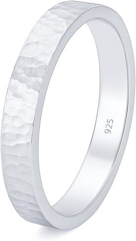 925 Sterling Silver Wedding Ring Hammered Flat Pipe Cut Textured Thick & Durable Handmade Unisex Mens & Women Rustic Engagement Promise Band - US Size 4-13 - Custom Engraving in Saudi Arabia