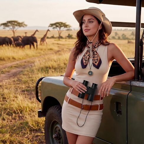 Twistover 5 Pcs Women Safari Costume Hiking Hat Leopard Scarf Compass Black Binoculars Sleeveless Skirt for Halloween Cosplay in Saudi Arabia