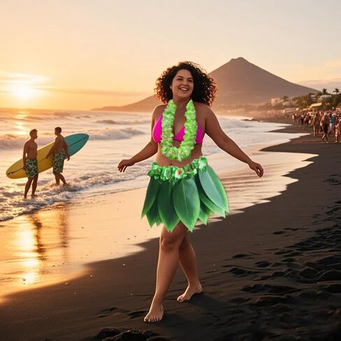 Hawaiian Hula Skirt Green Leaf Skirt with Leis Set Hairclip Outfits for Summer Luau Party, Extra Plus large for Adult (Green) in Saudi Arabia