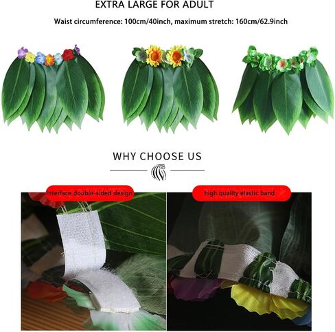 Hawaiian Hula Skirt Green Leaf Skirt with Leis Set Hairclip Outfits for Summer Luau Party, Extra Plus large for Adult (Green) in Saudi Arabia