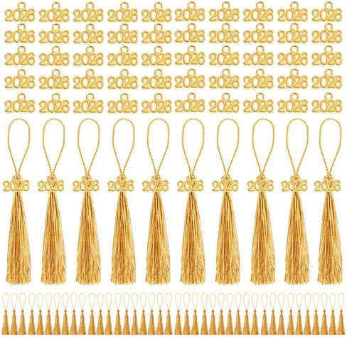 Mini Graduation Tassels, 50pcs Mini GradeTassels with 50pcs 2026 Tassel Charms for Graduation Cap Keychain Ornaments DIY Craft Bookmarks Gifts Tag Jewelry Making Project,Gold in Kuwait