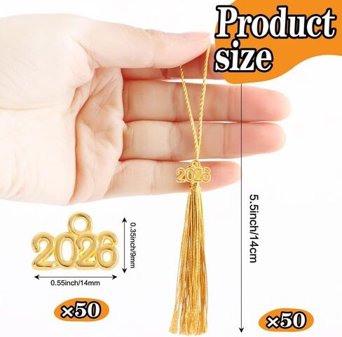 Mini Graduation Tassels, 50pcs Mini GradeTassels with 50pcs 2026 Tassel Charms for Graduation Cap Keychain Ornaments DIY Craft Bookmarks Gifts Tag Jewelry Making Project,Gold in Kuwait