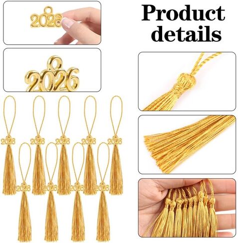Mini Graduation Tassels, 50pcs Mini GradeTassels with 50pcs 2026 Tassel Charms for Graduation Cap Keychain Ornaments DIY Craft Bookmarks Gifts Tag Jewelry Making Project,Gold in Kuwait