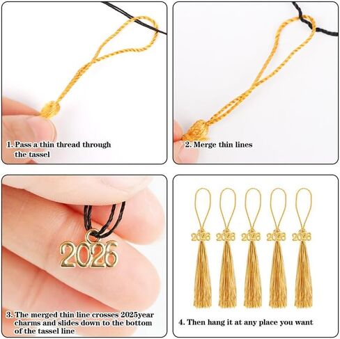 Mini Graduation Tassels, 50pcs Mini GradeTassels with 50pcs 2026 Tassel Charms for Graduation Cap Keychain Ornaments DIY Craft Bookmarks Gifts Tag Jewelry Making Project,Gold in Kuwait