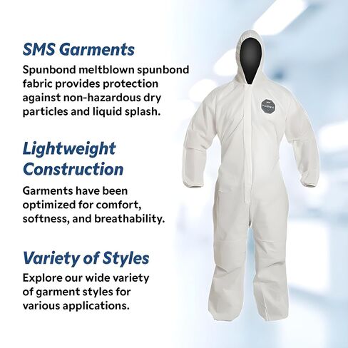 DuPont ProShield 10 PB127S Disposable Protective Coverall with Standard Fit Hood, Elastic Cuff and Ankles, White, 2X-Large (Pack of 25) (PB127SWH2X002500) in Kuwait