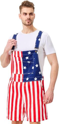 American Flag Overalls Shorts for Men, 4th of July Patriotic Denim Romper with Pockets, Independence Day USA Jumpsuit in Saudi Arabia