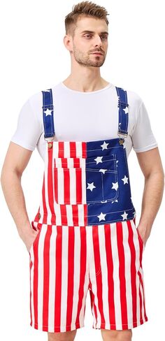 American Flag Overalls Shorts for Men, 4th of July Patriotic Denim Romper with Pockets, Independence Day USA Jumpsuit in Saudi Arabia
