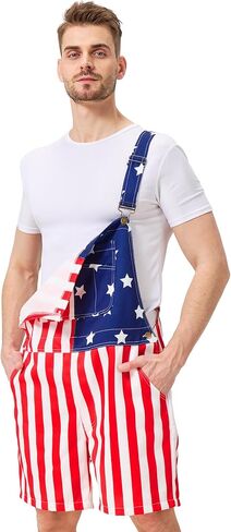 American Flag Overalls Shorts for Men, 4th of July Patriotic Denim Romper with Pockets, Independence Day USA Jumpsuit in Saudi Arabia
