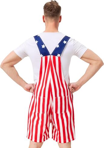 American Flag Overalls Shorts for Men, 4th of July Patriotic Denim Romper with Pockets, Independence Day USA Jumpsuit in Saudi Arabia