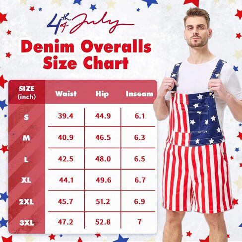 American Flag Overalls Shorts for Men, 4th of July Patriotic Denim Romper with Pockets, Independence Day USA Jumpsuit in Saudi Arabia