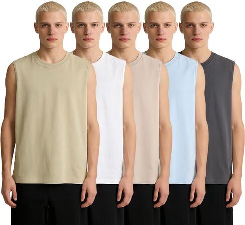 5 Pack Men's Sleeveless Tank Tops Muscle Athletic Cotton Shirts for Men Gym Workout Activewear Shirt for Mens Top in Saudi Arabia