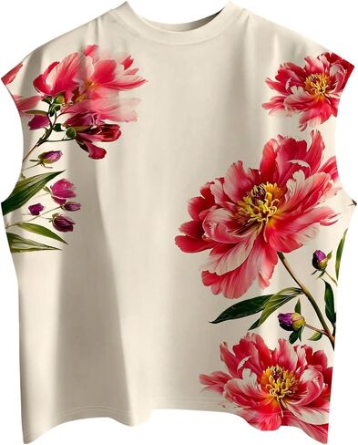 MakeMeChic Men's Floral Tank Top Crew Neck Sleeveless Muscle Shirt Workout Gym Tops in Kuwait