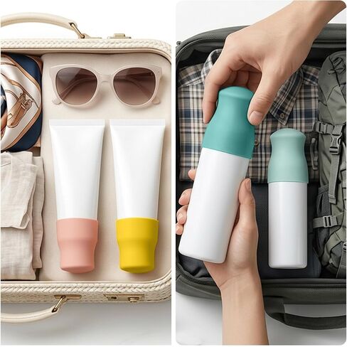 Tyqour 8 Pack Travel Bottle Covers Leak Proof Silicone Bottle Covers for Travel, Silicone Cover for Travel Toiletries, Cruise Ship Essentials 2026 Leak Proofing Elastic Sleeves for Women Men in Kuwait