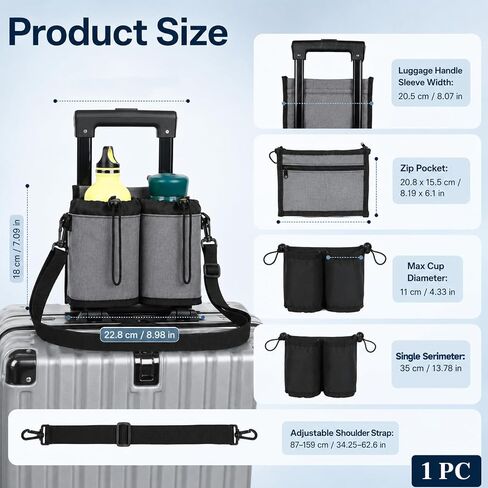 Luggage Travel Cup Holder with Shoulder Strap Free Hand Drink Carrier Carry on Beverage Cup Holder Attachment Fits Roll on Suitcase Handles Business People, Travel Essentials in Kuwait