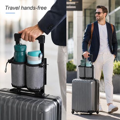 Luggage Travel Cup Holder with Shoulder Strap Free Hand Drink Carrier Carry on Beverage Cup Holder Attachment Fits Roll on Suitcase Handles Business People, Travel Essentials in Kuwait