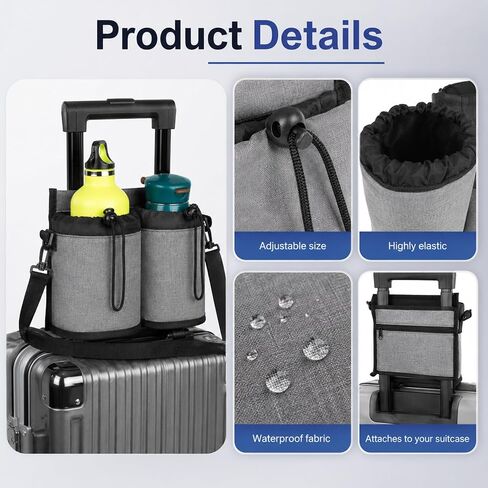 Luggage Travel Cup Holder with Shoulder Strap Free Hand Drink Carrier Carry on Beverage Cup Holder Attachment Fits Roll on Suitcase Handles Business People, Travel Essentials in Kuwait