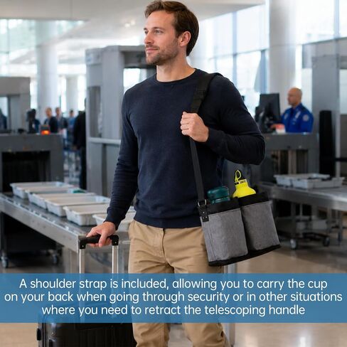 Luggage Travel Cup Holder with Shoulder Strap Free Hand Drink Carrier Carry on Beverage Cup Holder Attachment Fits Roll on Suitcase Handles Business People, Travel Essentials in Kuwait