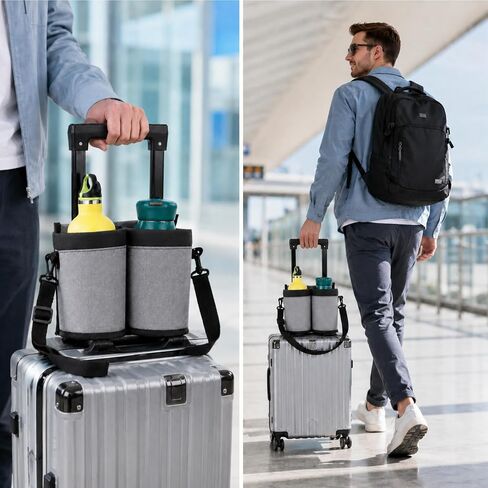 Luggage Travel Cup Holder with Shoulder Strap Free Hand Drink Carrier Carry on Beverage Cup Holder Attachment Fits Roll on Suitcase Handles Business People, Travel Essentials in Kuwait