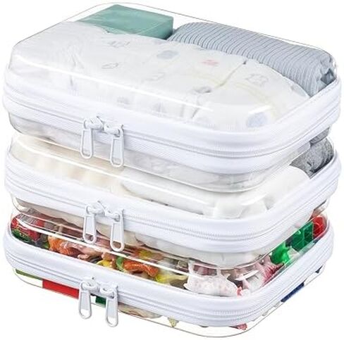 2-Pack Medium Clear Hard Shell Zipper Pouches, Clear Zipper Bags, Hard Case Pouches for Purse & Diaper Bag Organizer,and Travel Essentials (3M in Kuwait