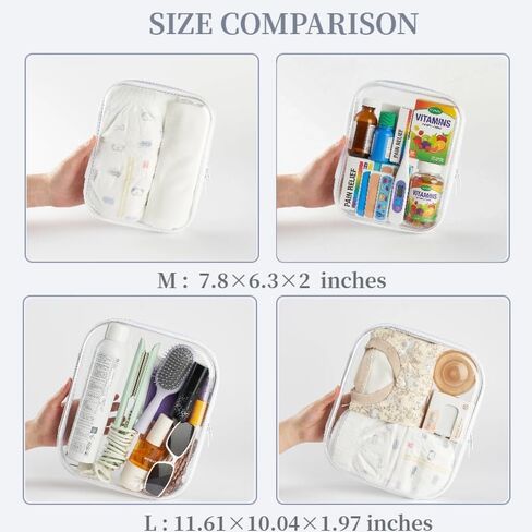 2-Pack Medium Clear Hard Shell Zipper Pouches, Clear Zipper Bags, Hard Case Pouches for Purse & Diaper Bag Organizer,and Travel Essentials (3M in Kuwait