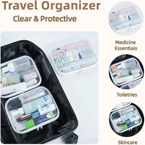 2-Pack Medium Clear Hard Shell Zipper Pouches, Clear Zipper Bags, Hard Case Pouches for Purse & Diaper Bag Organizer,and Travel Essentials (3M in Kuwait
