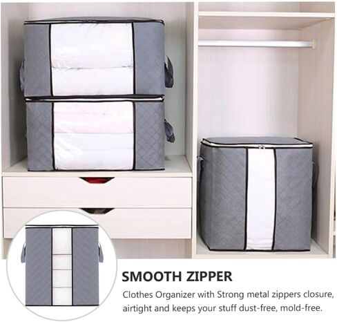 Heavy-Duty Storage Bags with Zipper, Foldable Thick Fabric Blanket Storage Bags, Waterproof Moving & Travel Organizers, Foldable Reinforced Handles (Navy Blue) in Kuwait
