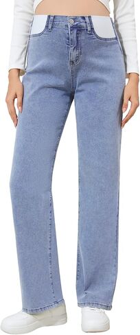 POSHGLAM Maternity Jeans Wide Leg Side Panel for Pregnancy & Postpartum, Comfy Stretch Denim Pants in Saudi Arabia
