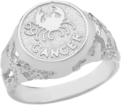 Solid 925 Sterling Silver Cancer Zodiac Sign Band Nugget Men's Ring in Kuwait