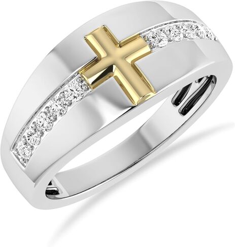ARCHMAN Men's Cross Ring, 1/3 Cttw Natural Diamond Band/Ring, (GH Color I3 Clarity) 10K Two-Tone Gold, Men's Ring, Religious Jewelry Ring Size - US10 in Saudi Arabia