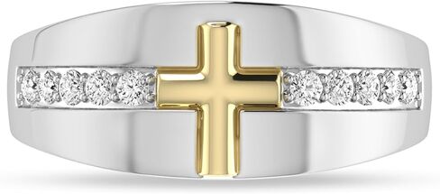 ARCHMAN Men's Cross Ring, 1/3 Cttw Natural Diamond Band/Ring, (GH Color I3 Clarity) 10K Two-Tone Gold, Men's Ring, Religious Jewelry Ring Size - US10 in Saudi Arabia
