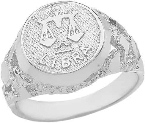.925 Sterling Silver 1/2" Wide Men’s Libra Scales Zodiac Sign Tapered Nugget Style Band Signet Band or Pinky Ring in Kuwait