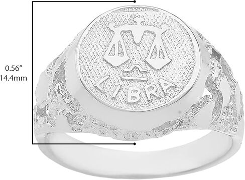 .925 Sterling Silver 1/2" Wide Men’s Libra Scales Zodiac Sign Tapered Nugget Style Band Signet Band or Pinky Ring in Kuwait