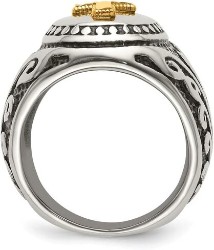 Stainless Steel with 14k Gold Accent Antiqued and Polished Cross Ring Size 9 to 12 in Kuwait