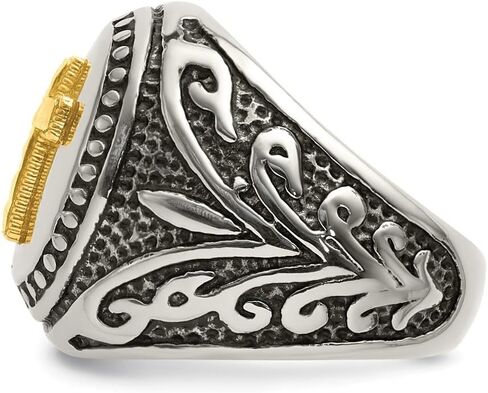 Stainless Steel with 14k Gold Accent Antiqued and Polished Cross Ring Size 9 to 12 in Kuwait