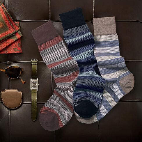 Marcoliani Milano Made in Italy - Mens Dress Socks | Essence of Cotton - Scala Stripe Elegance in Kuwait