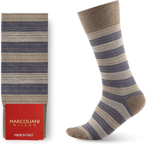 Marcoliani Milano Made in Italy - Mens Dress Socks | Essence of Cotton - Scala Stripe Elegance in Kuwait