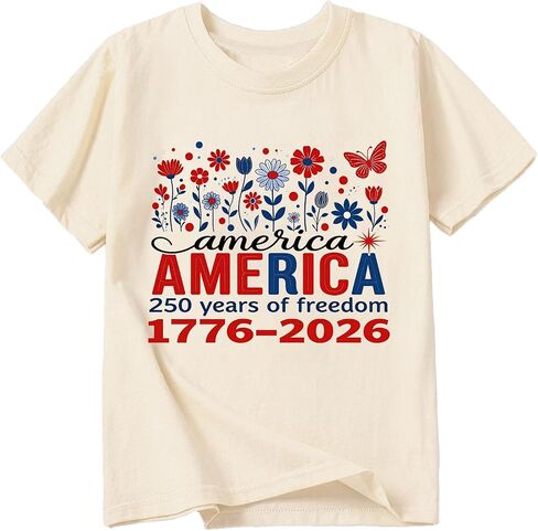 Girls 4th of July Shirts American Flag Bow Graphic Tshirts Cotton Short Sleeve Tees 3-13 Years in Kuwait