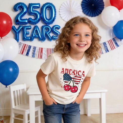 Girls 4th of July Shirts American Flag Bow Graphic Tshirts Cotton Short Sleeve Tees 3-13 Years in Saudi Arabia