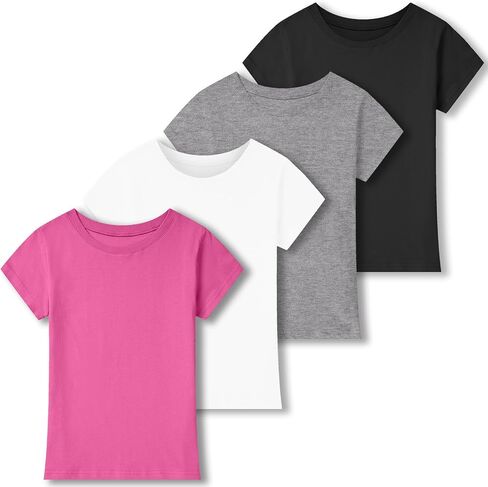 4 Pack Girls Shirts Short Sleeve Shirts for Girls Kids Toddler Cotton T Shirts Clothes Tops Summer for Youth(2T-14Y) in Kuwait