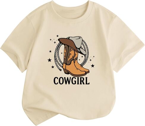 Fkatuzi Cowgirl Boots Hat Shirts for Girls Kids Western Country Shirt Rodeo T Shirts Cute Graphic Tee Cotton Summer Tops in Saudi Arabia