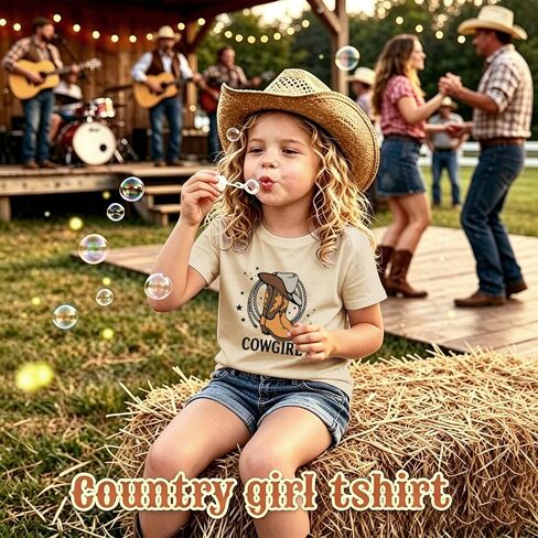 Fkatuzi Cowgirl Boots Hat Shirts for Girls Kids Western Country Shirt Rodeo T Shirts Cute Graphic Tee Cotton Summer Tops in Saudi Arabia