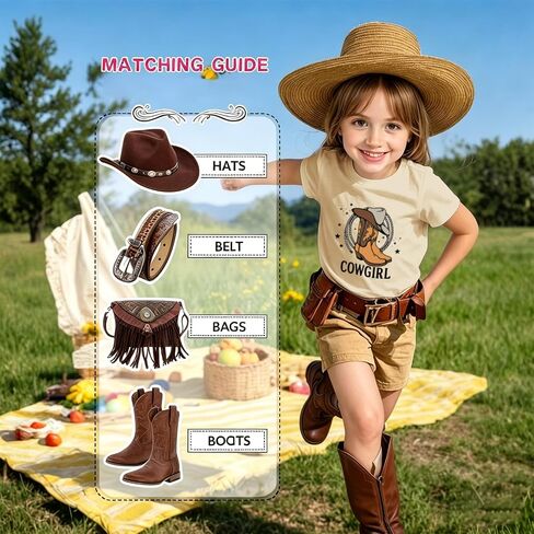 Fkatuzi Cowgirl Boots Hat Shirts for Girls Kids Western Country Shirt Rodeo T Shirts Cute Graphic Tee Cotton Summer Tops in Saudi Arabia
