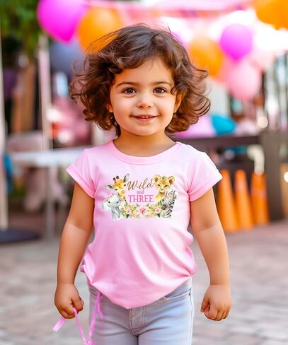 قميص Wild and Three عيد ميلاد للفتيات - تي شيرت برسومات عيد الميلاد الثالث لحيوانات الغابة Safari in Kuwait