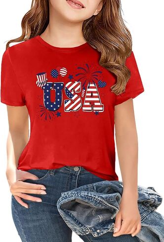 4th of July Shirt Girls Kids 4th of July Outfit Cute Patriotic Shirts USA Tops in Saudi Arabia
