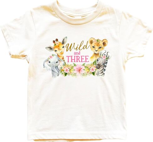 قميص Wild and Three عيد ميلاد للفتيات - تي شيرت برسومات عيد الميلاد الثالث لحيوانات الغابة Safari in Kuwait