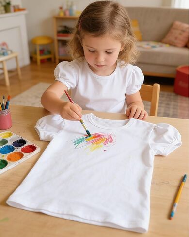 Girls Short Puff Sleeve T-Shirt Toddler Summer Basic Round Neck Cotton Tops Kids Fashion Tee Blouse for 2T-12 Years in Kuwait
